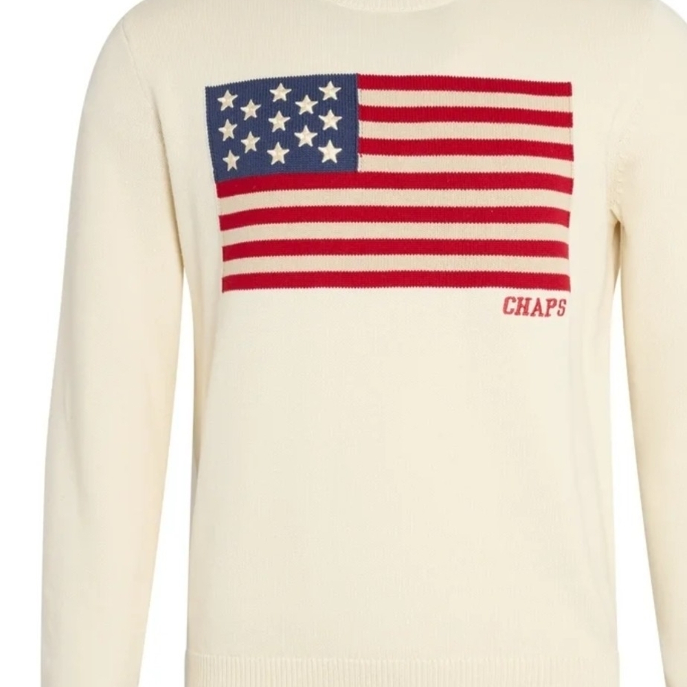 Men's Chaps Long Sleeve Flag SweaterCream Crewneck Sweater